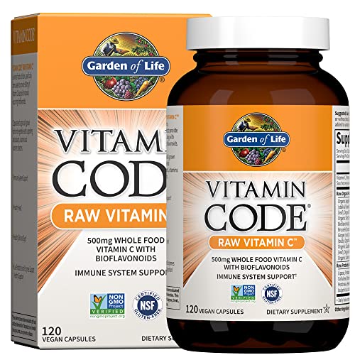 Garden of Life Vitamin C - Vitamin Code Raw Vitamin C - 120 Vegan Capsules, 500mg Whole Food Vitamin C with Bioflavonoids, Fruits & Veggies, Probiotics, Gluten Free Vitamin C Supplements for Adults