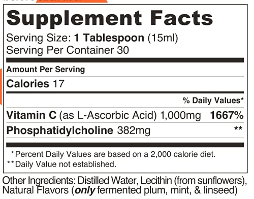 Lipo Naturals Liposomal Vitamin C 1000mg Liquid (2-Pack 60 Doses) - Natural Formula Immunity + Energy Support - Vegan, China-Free (15oz / 443ml ea.)