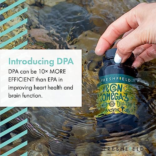 Freshfield Vegan Omega 3 DHA Supplement: Premium Algae Oil, Plant Based, Sustainable, Fish Oil Replacement. Supports Heart, Brain, Joint Health - w/DPA (Natural, 60)