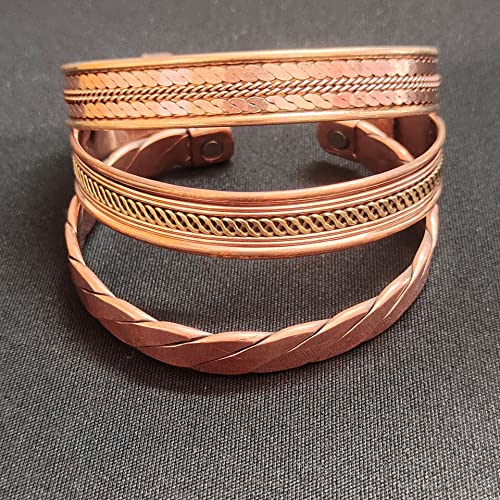 Coppervast Copper Bracelets- for Men and Women| Set of 3 with Gift Bag |Handmade 100% Copper (Braided)